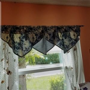 Waverly Floral Blue White Window Accent Curtain